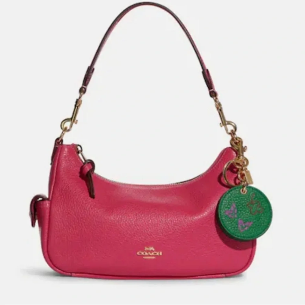 NEW Coach Mirror Bag Charm with Diary Embroidery in green